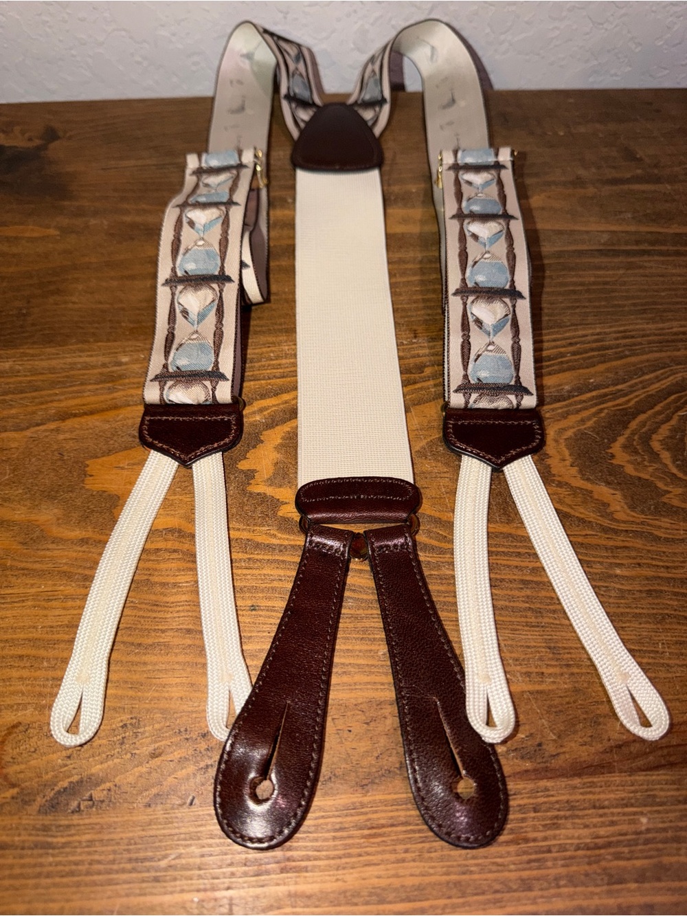 Limited edition Trafalgar hour glass Leather-Trim Cream & Brown Men's Suspenders